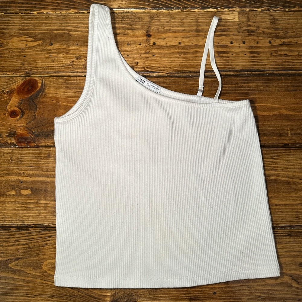 Zara one shoulder white tank top size L
